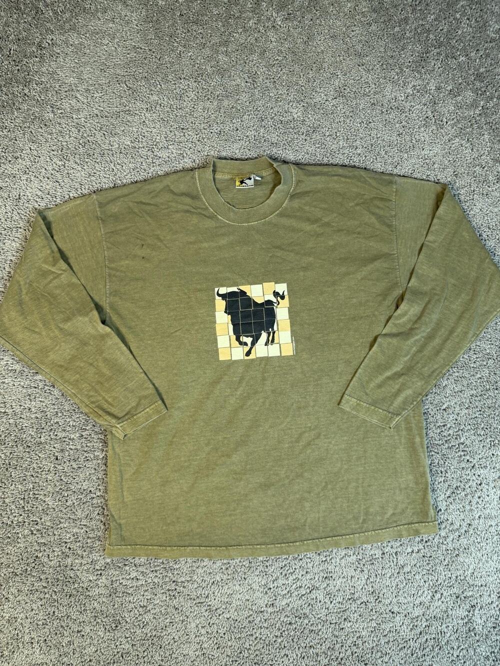 Benegassi Shirt Mens XL Toro Green Bull Graphic Crew Neck Cotton Relaxed Fit
